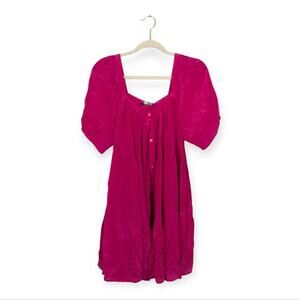 Shahida Parides Mini Dress L Hot Pink Viscose Silk Short Sleeve Resort NWT
